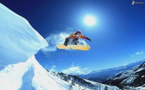 snowboard saut, montagnes, neige, soleil 124438